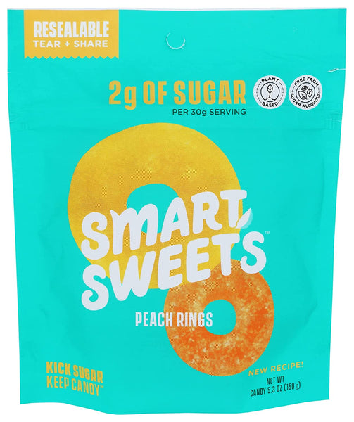 Smart Sweets, Anillos de Durazno, Sin Gluten, 50g